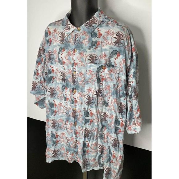 3xl XXXL Greystone Sportswear Summer Shirt Asian Dragon Design Rayon blue red - Picture 2 of 5